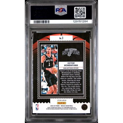 Graded 2023 Panini Mosaic Victor Wembanyama #3 Jam Masters Green Rookie RC Basketball Card PSA 10 Gem Mint