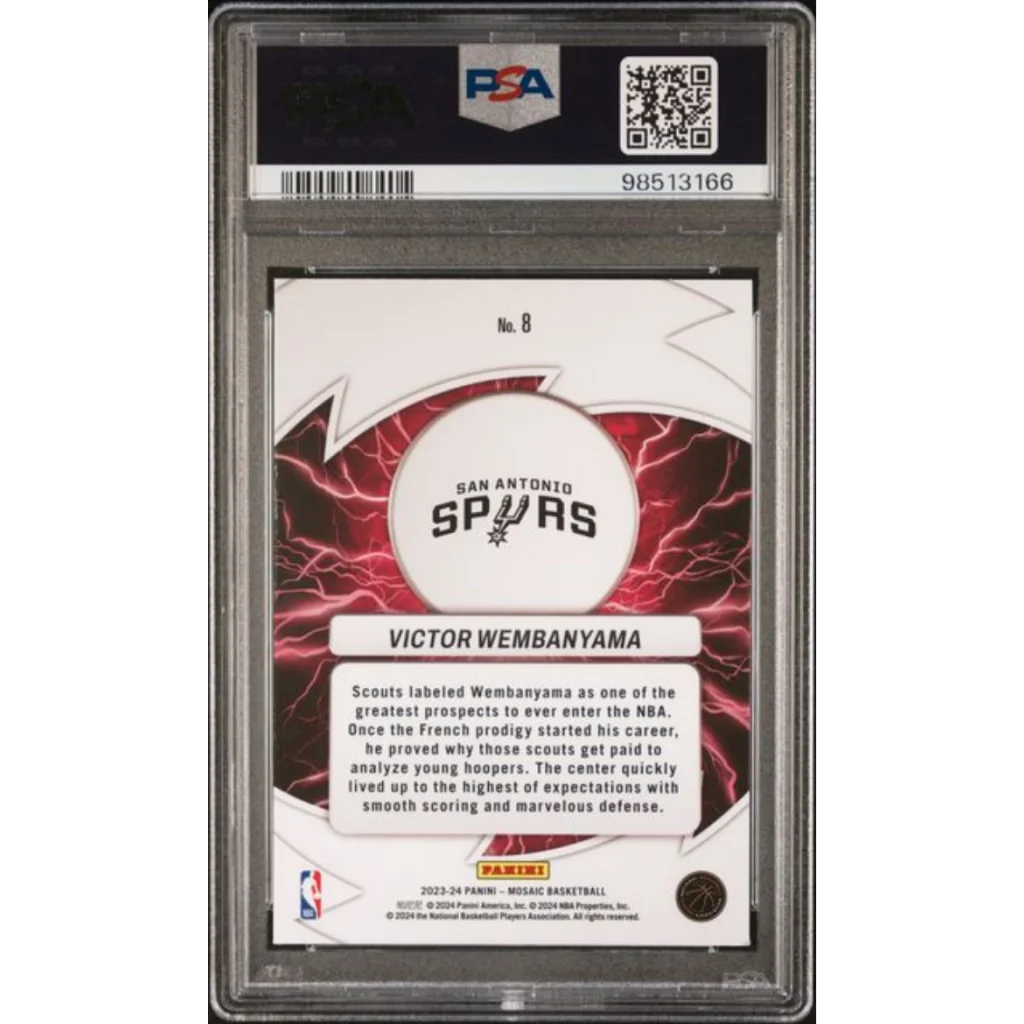 Graded 2023 Panini Mosaic Victor Wembanyama #8 Thunder Road Rookie RC Basketball Card PSA 10 Gem Mint