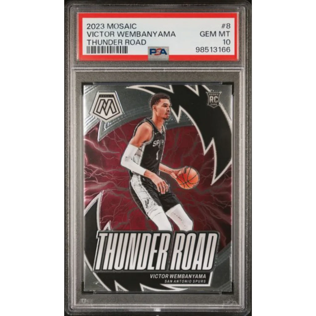 Graded 2023 Panini Mosaic Victor Wembanyama #8 Thunder Road Rookie RC Basketball Card PSA 10 Gem Mint