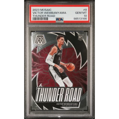 Graded 2023 Panini Mosaic Victor Wembanyama #8 Thunder Road Rookie RC Basketball Card PSA 10 Gem Mint