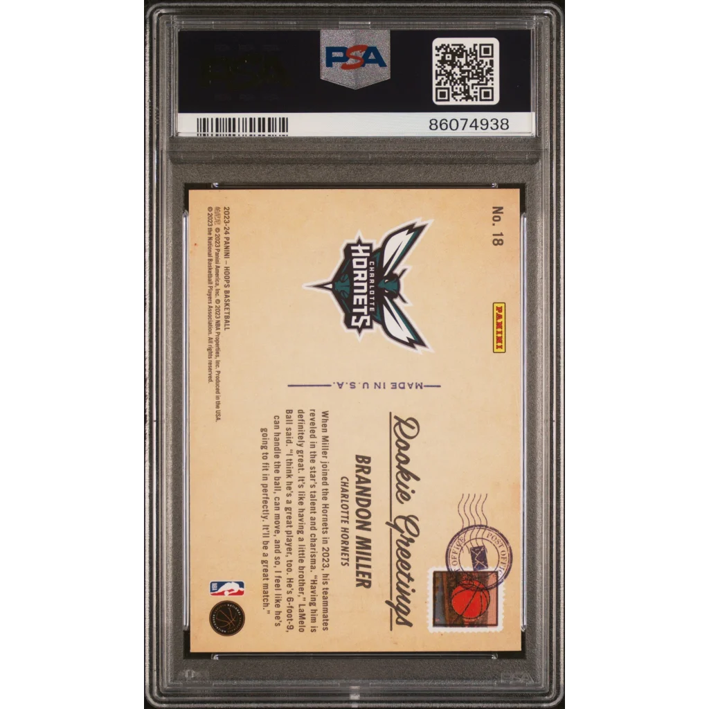 Graded PSA 10 2023 Panini Hoops Brandon Miller Hornets Rookie Card