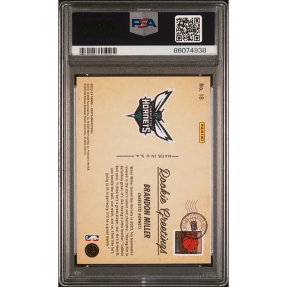 Graded PSA 10 2023 Panini Hoops Brandon Miller Hornets Rookie Card