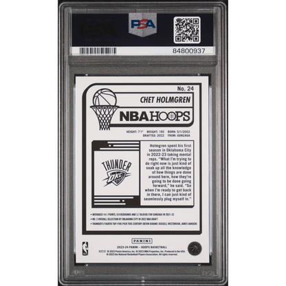 Graded 2023 Panini NBA Hoops Chet Holmgren #24 PSA 10 Gem Mint card