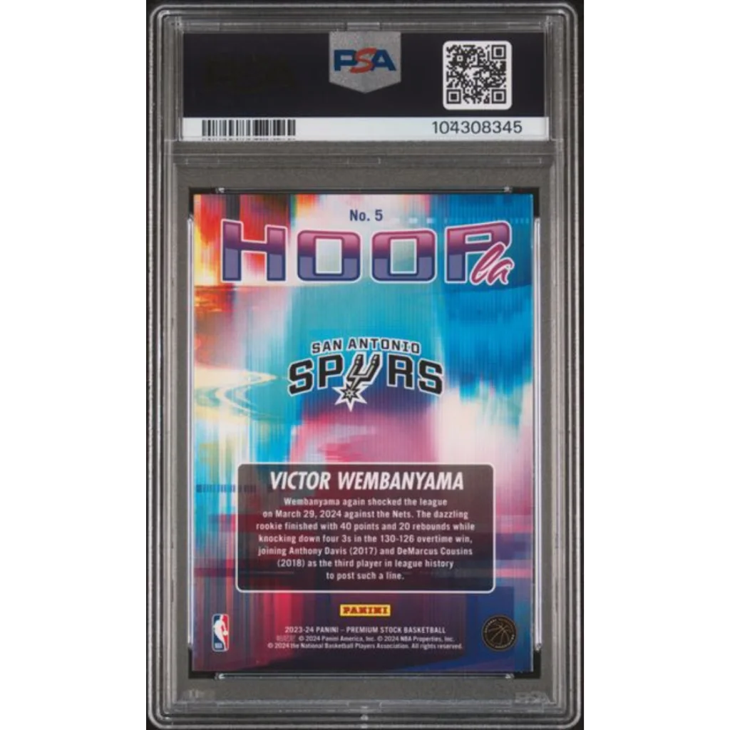 Graded PSA 10 2023 Panini NBA Hoops Victor Wembanyama #5 Hoopla RC card