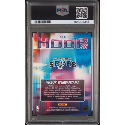 Graded PSA 10 2023 Panini NBA Hoops Victor Wembanyama #5 Hoopla RC card