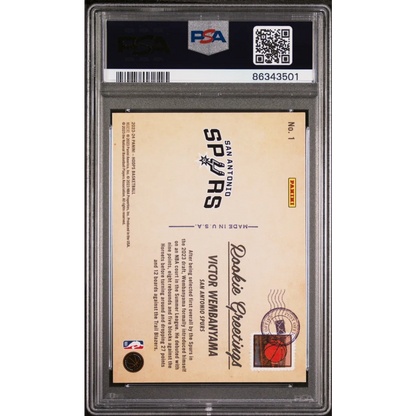 Graded 2023 Panini NBA Hoops Victor Wembanyama #1 Rookie Greetings Winter Rookie RC Basketball Card PSA 10 Gem Mint