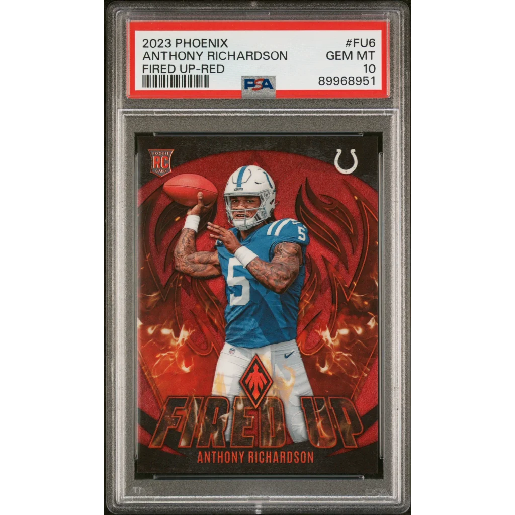 Graded 2023 Panini Phoenix Anthony Richardson #FU6 Fired Up Red /199 Rookie RC Football Card PSA 10 Gem Mint | Hall of Fame Sports Memorabilia | vintageantiquesgifts.com