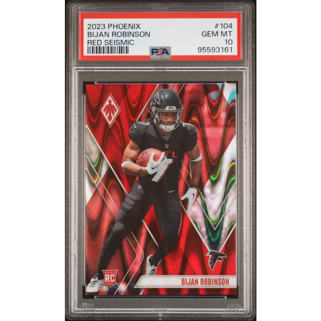Graded 2023 Phoenix Bijan Robinson Red Seismic football card with professional sports authentication