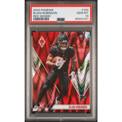 Graded 2023 Phoenix Bijan Robinson Red Seismic football card with professional sports authentication