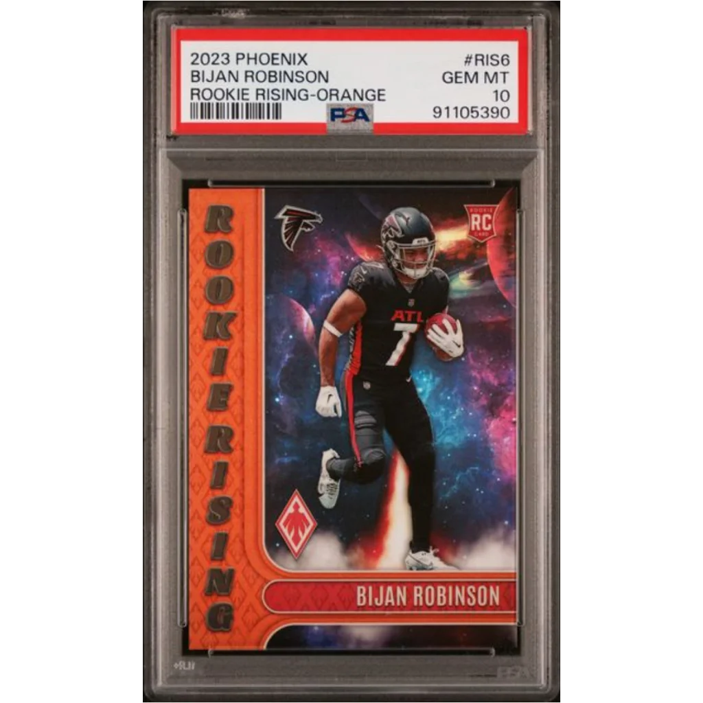 Graded 2023 Panini Phoenix Bijan Robinson #RIS6 Rookie Rising Orange /99 Rookie RC Football Card PSA 10 Gem Mint | Hall of Fame Sports Memorabilia | vintageantiquesgifts.com