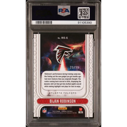 Graded 2023 Panini Phoenix Bijan Robinson #RIS6 Rookie Rising Orange /99 Rookie RC Football Card PSA 10 Gem Mint | PSA 10 Gem Mint Graded Rookie Card | vintageantiquesgifts.com