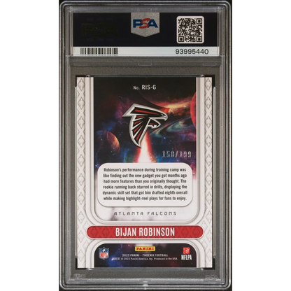 Graded Bijan Robinson Phoenix Rookie Rising Red Football Card in product display