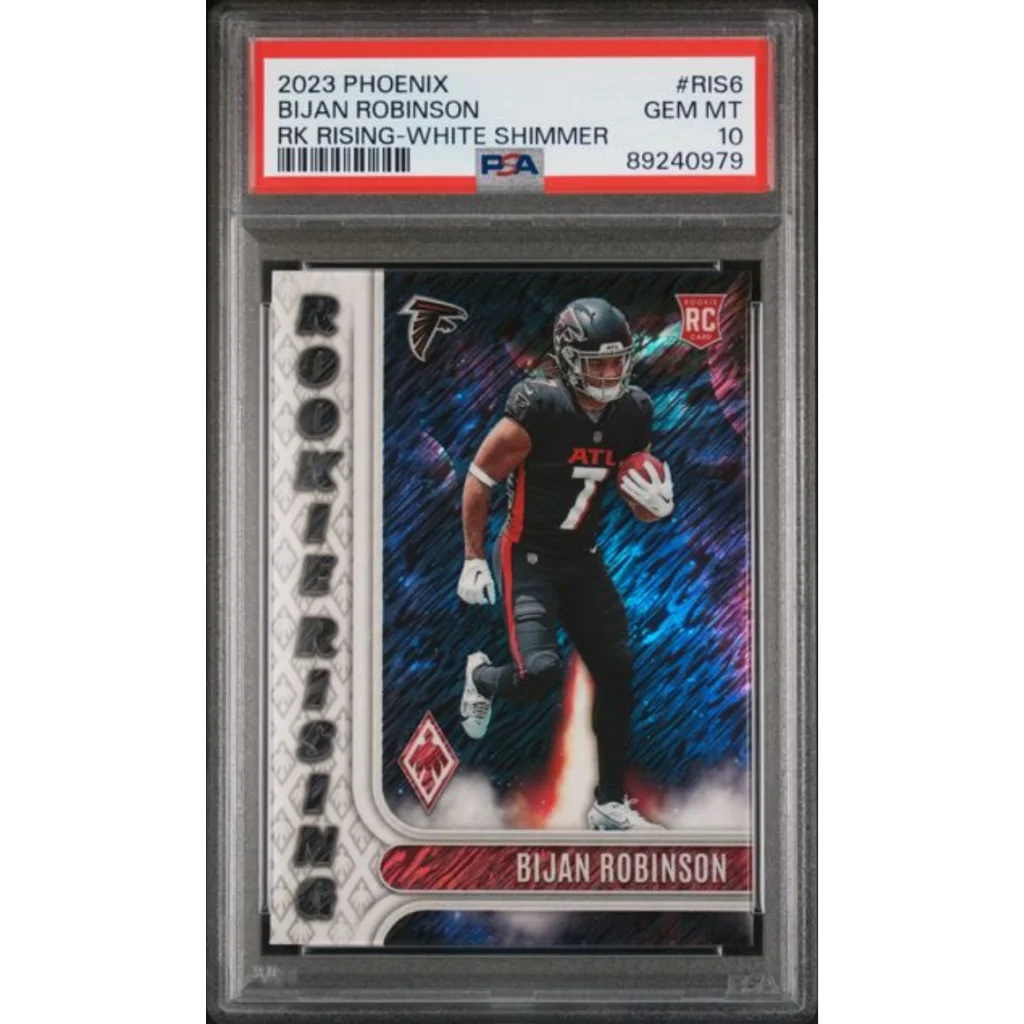 Graded 2023 Panini Phoenix Bijan Robinson #RIS6 Rookie Rising White Shimmer Rookie RC Football Card PSA 10 Gem Mint | Hall of Fame Sports Memorabilia | vintageantiquesgifts.com
