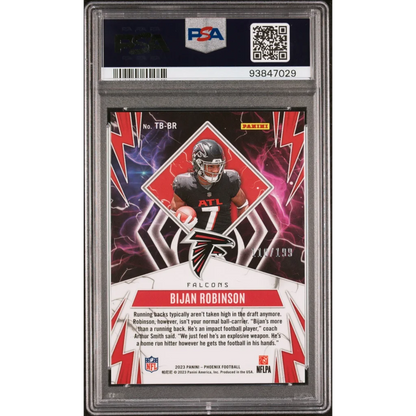 Graded 2023 Panini Phoenix Bijan Robinson #TBBR1 Thunderbirds Red #/199 Rookie RC Football Card PSA 10 Gem Mint | PSA 10 Gem Mint Graded Rookie Card | vintageantiquesgifts.com