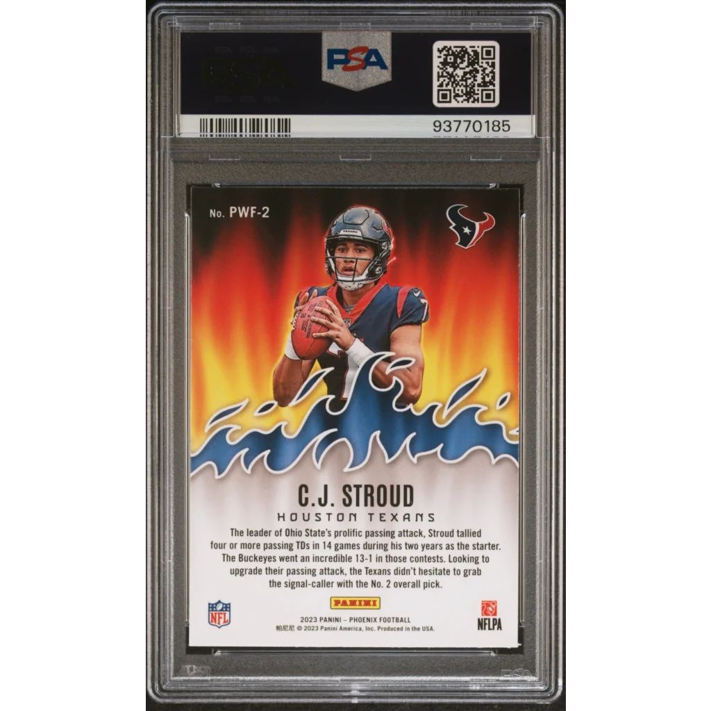 Graded 2023 Panini Phoenix CJ Stroud #PWF2 Playing With Fire Rookie RC Football Card PSA 10 Gem Mint | PSA 10 Gem Mint Graded Rookie Card | vintageantiquesgifts.com