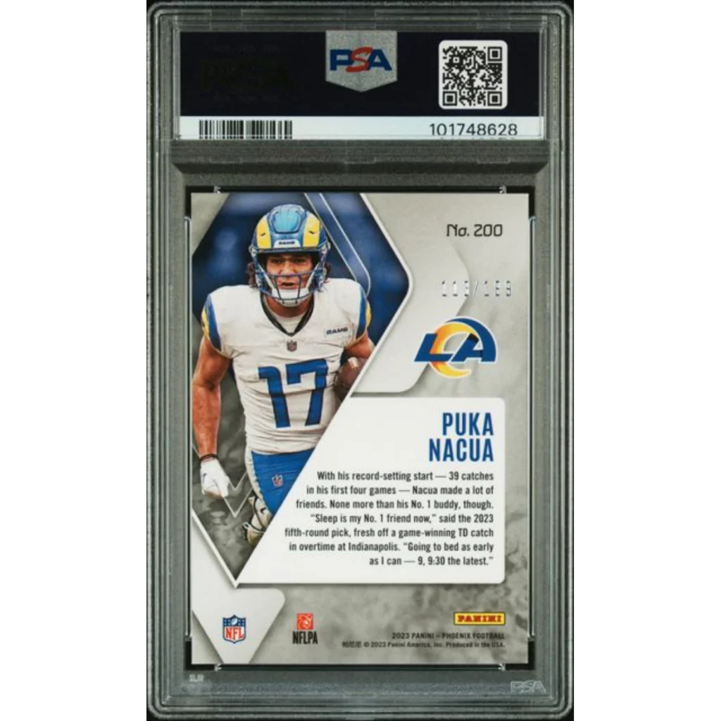 Graded 2023 Panini Phoenix Puka Nacua #200 Red Seismic /199 Rookie RC Football Card PSA 10 Gem Mint