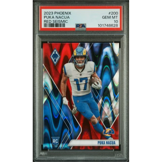 Graded 2023 Panini Phoenix Puka Nacua #200 Red Seismic /199 Rookie RC Football Card PSA 10 Gem Mint | Hall of Fame Sports Memorabilia | vintageantiquesgifts.com