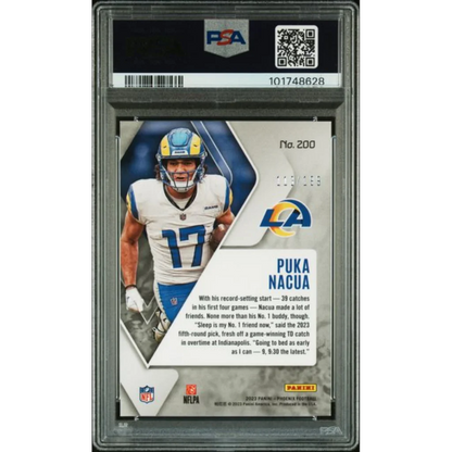 Graded 2023 Panini Phoenix Puka Nacua #200 Red Seismic /199 Rookie RC Football Card PSA 10 Gem Mint | PSA 10 Gem Mint Graded Rookie Card | vintageantiquesgifts.com