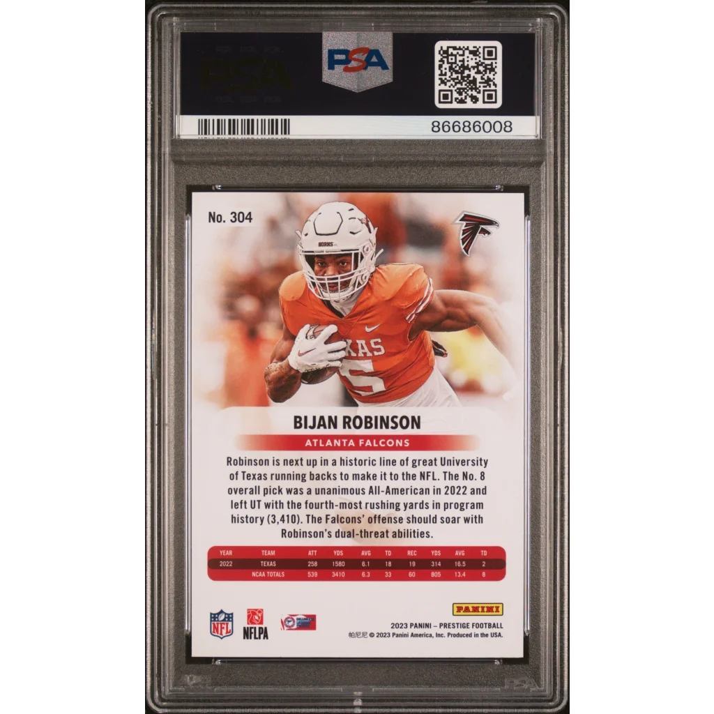 PSA Graded Bijan Robinson 2023 Prestige Rookie Card football trading card image