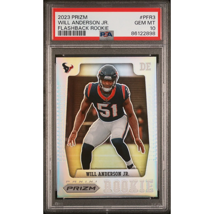 Graded 2023 Panini Prizm Will Anderson #PFR3 Flashback Rookie RC Football Card PSA 10 Gem Mint | Hall of Fame Sports Memorabilia | vintageantiquesgifts.com