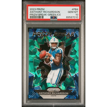 Graded 2023 Panini Prizm Anthony Richardson #PB4 Prizm Break Green Ice Rookie RC Football Card PSA 10 Gem Mint | Hall of Fame Sports Memorabilia | vintageantiquesgifts.com