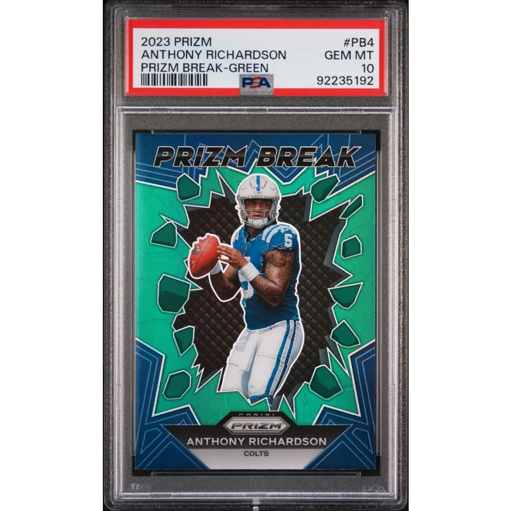 Graded 2023 Panini Prizm Anthony Richardson #PB4 Prizm Break Green Rookie RC Football Card PSA 10 Gem Mint | Hall of Fame Sports Memorabilia | vintageantiquesgifts.com