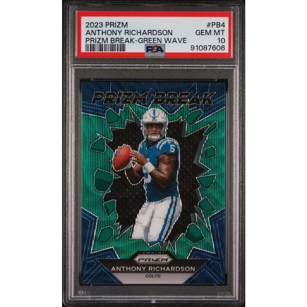 Graded 2023 Panini Prizm Anthony Richardson #PB4 Prizm Break Green Wave Rookie RC Football Card PSA 10 Gem Mint | Hall of Fame Sports Memorabilia | vintageantiquesgifts.com