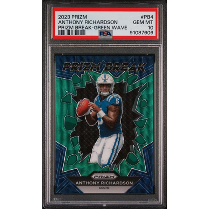 Graded 2023 Panini Prizm Anthony Richardson #PB4 Prizm Break Green Wave Rookie RC Football Card PSA 10 Gem Mint | Hall of Fame Sports Memorabilia | vintageantiquesgifts.com