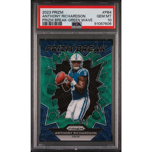 PSA graded Anthony Richardson Prizm Green Wave rookie card from professional sports authenticator
