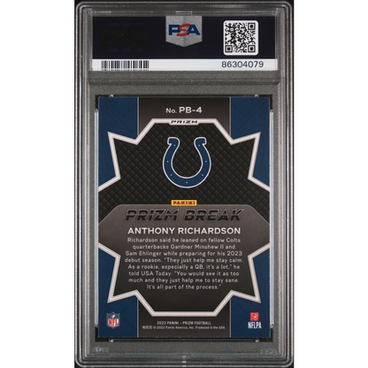 Graded 2023 Panini Prizm Anthony Richardson #PB4 Prizm Break Silver Rookie RC Football Card PSA 10 Gem Mint | PSA 10 Gem Mint Graded Rookie Card | vintageantiquesgifts.com