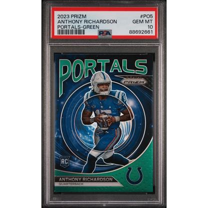 Graded 2023 Panini Prizm Anthony Richardson #PO5 Portals Green Rookie RC Football Card PSA 10 Gem Mint | Hall of Fame Sports Memorabilia | vintageantiquesgifts.com