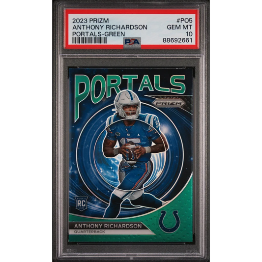 Graded 2023 Panini Prizm Anthony Richardson #PO5 Portals Green Rookie RC Football Card PSA 10 Gem Mint | Hall of Fame Sports Memorabilia | vintageantiquesgifts.com