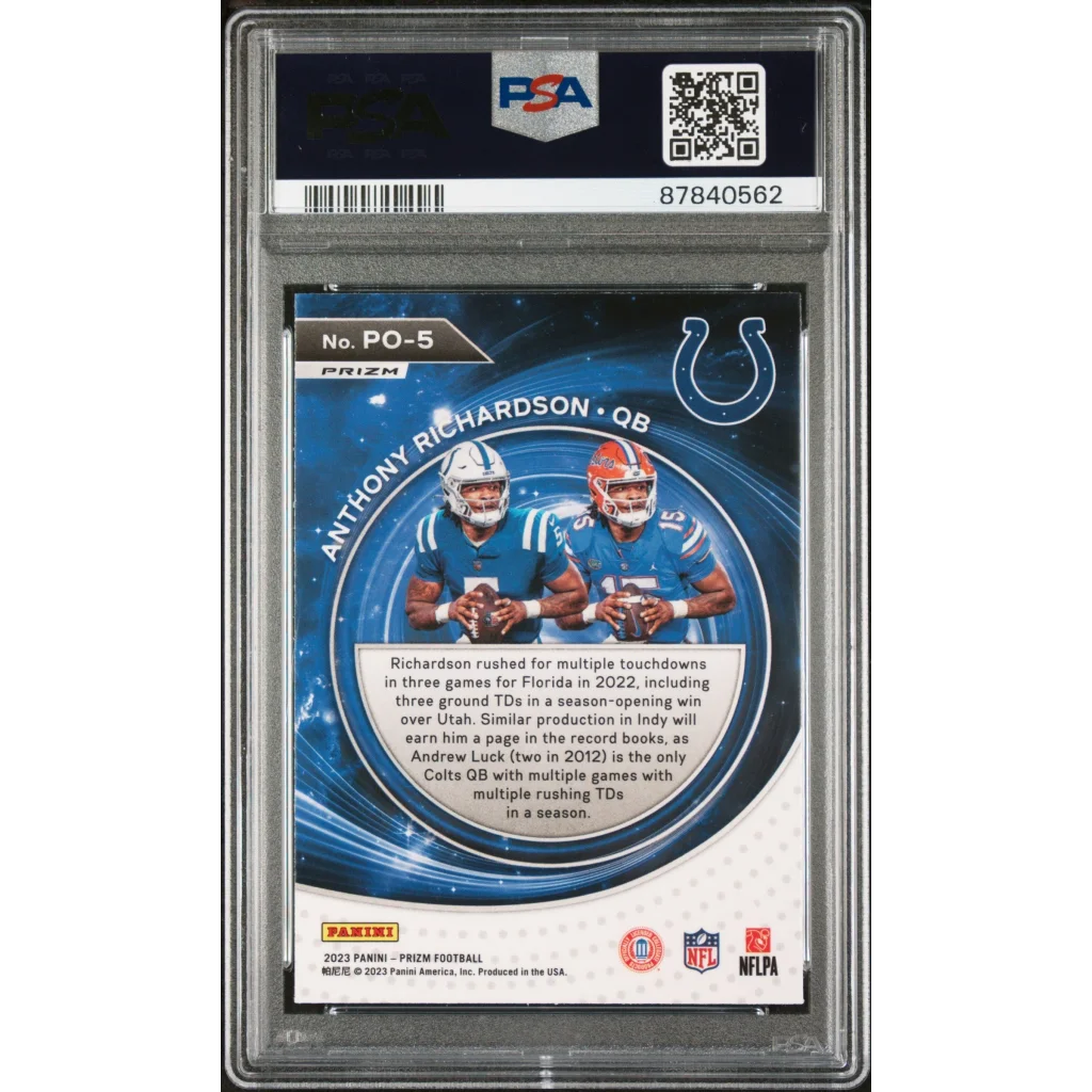 Graded 2023 Panini Prizm Anthony Richardson #PO5 Portals Silver Rookie RC Football Card PSA 10 Gem Mint | PSA 10 Gem Mint Graded Rookie Card | vintageantiquesgifts.com