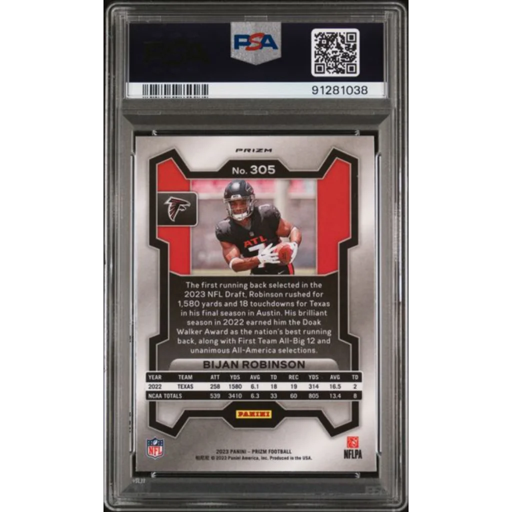 Graded 2023 Panini Prizm Bijan Robinson #305 Green Wave RC PSA 10