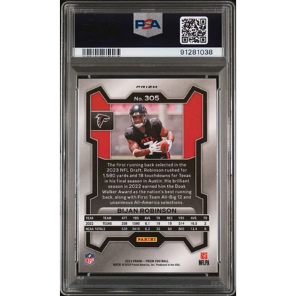 Graded 2023 Panini Prizm Bijan Robinson #305 Green Wave RC PSA 10