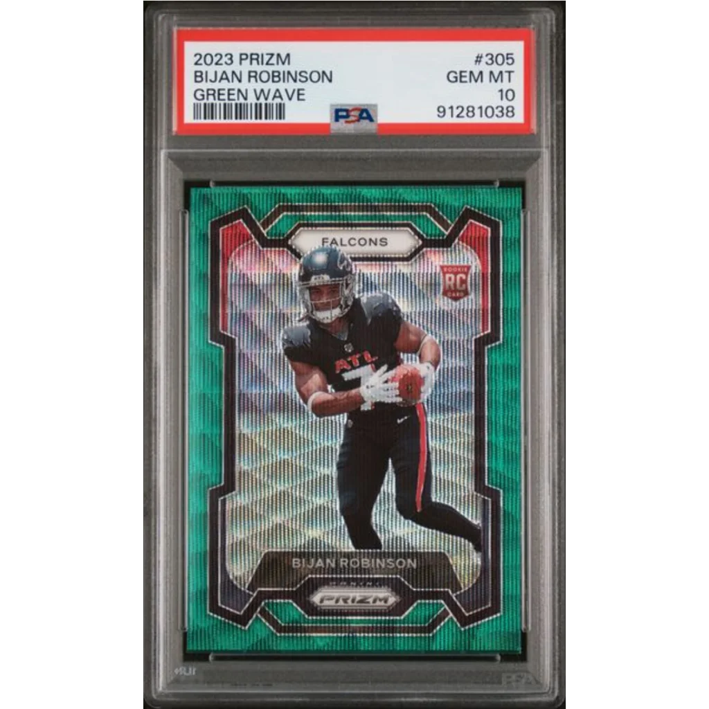 Graded 2023 Panini Prizm Bijan Robinson #305 Green Wave RC PSA 10