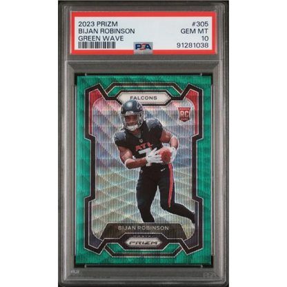 Graded 2023 Panini Prizm Bijan Robinson #305 Green Wave RC PSA 10