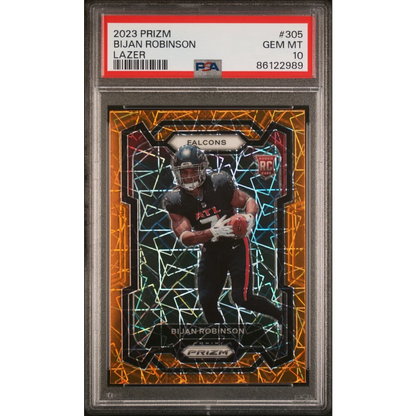 PSA graded Bijan Robinson 2023 Prizm Lazer football card from professional sports authenticator