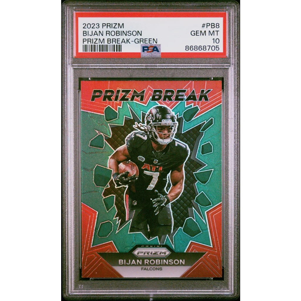 Graded 2023 Panini Prizm Bijan Robinson #PB8 Prizm Break Green Rookie RC Football Card PSA 10 Gem Mint | Hall of Fame Sports Memorabilia | vintageantiquesgifts.com