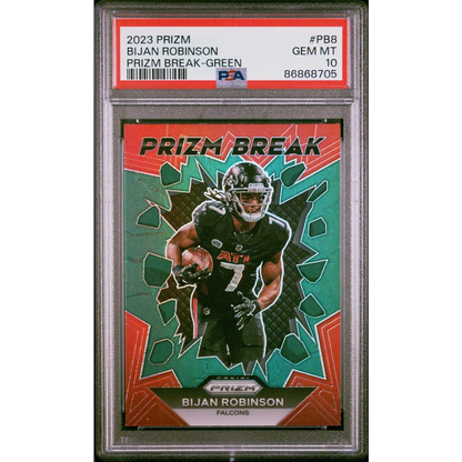 Graded 2023 Panini Prizm Bijan Robinson #PB8 Prizm Break Green Rookie RC Football Card PSA 10 Gem Mint | Hall of Fame Sports Memorabilia | vintageantiquesgifts.com