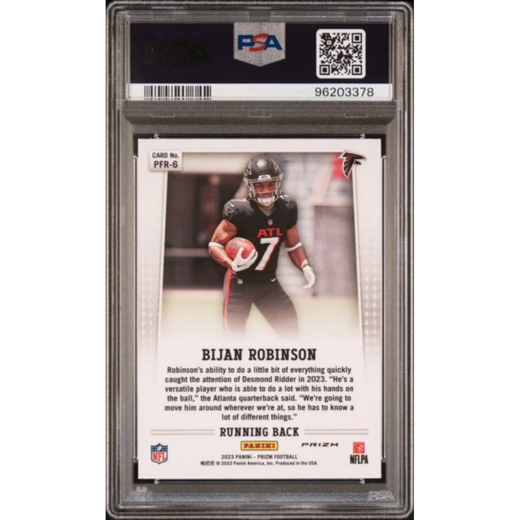 Graded PSA 10 2023 Panini Prizm Bijan Robinson Flashback Rookie Falcons RC