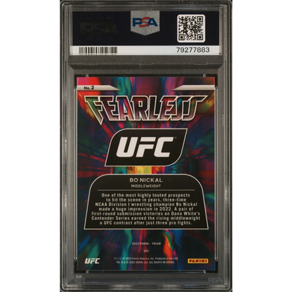 Graded PSA 10 2023 Panini Prizm Bo Nickal Fearless UFC Rookie Card in slab