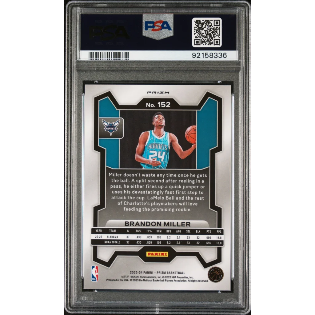 Graded 2023 Panini Prizm Brandon Miller #152 Pink Ice Rookie RC Basketball Card PSA 10 Gem Mint | PSA 10 Gem Mint Graded Rookie Card | vintageantiquesgifts.com