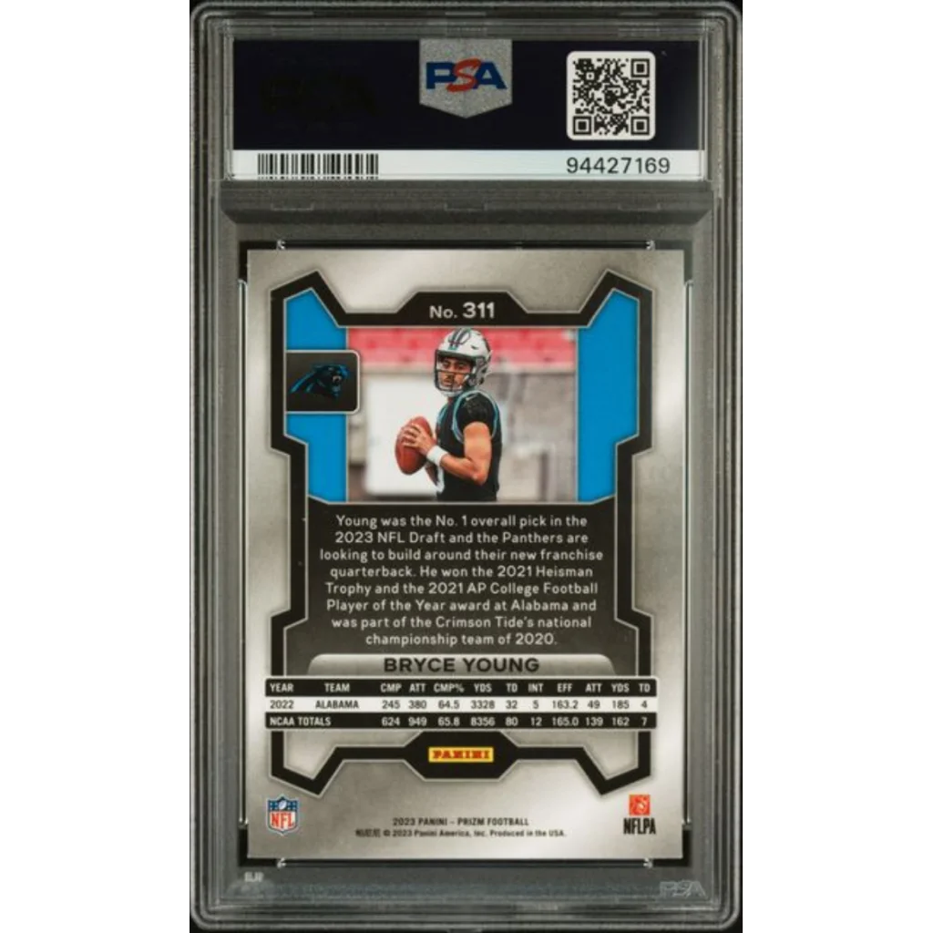 Graded 2023 Panini Prizm Bryce Young #311 Rookie RC Football Card PSA 10 Gem Mint | PSA 10 Gem Mint Graded Rookie Card | vintageantiquesgifts.com