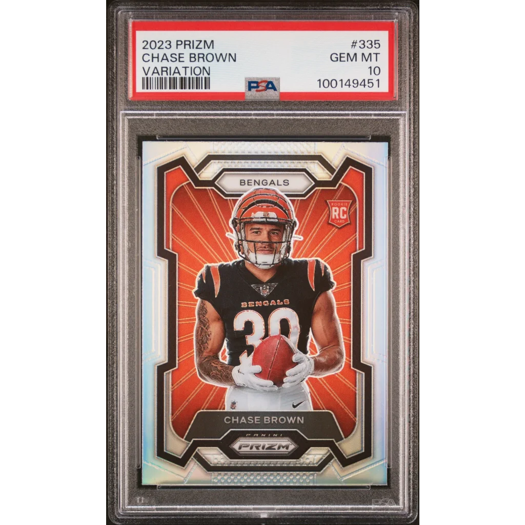 Graded 2023 Panini Prizm Chase Brown #335 Variation Rookie RC Football Card PSA 10 Gem Mint | Hall of Fame Sports Memorabilia | vintageantiquesgifts.com