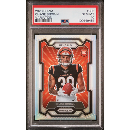 Graded 2023 Panini Prizm Chase Brown #335 Variation Rookie RC Football Card PSA 10 Gem Mint | Hall of Fame Sports Memorabilia | vintageantiquesgifts.com