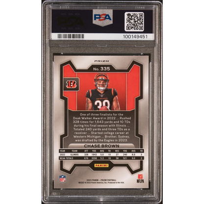 Graded 2023 Panini Prizm Chase Brown #335 Variation Rookie RC Football Card PSA 10 Gem Mint | PSA 10 Gem Mint Graded Rookie Card | vintageantiquesgifts.com