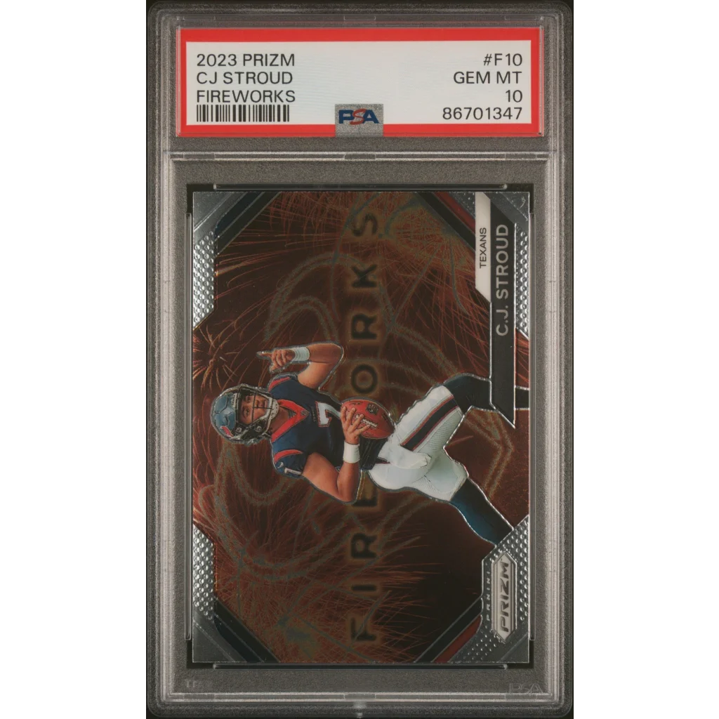 High-grade PSA 10 C.J. Stroud Prizm Fireworks rookie card for collectors