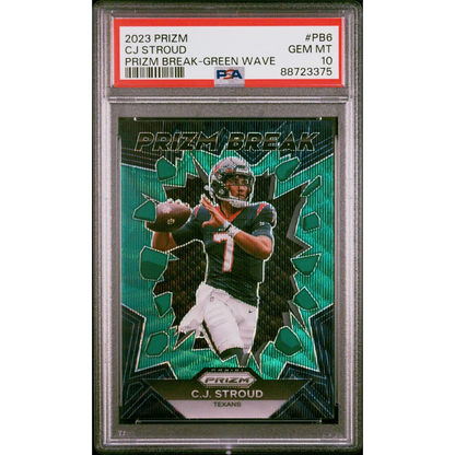 PSA Graded C.J. Stroud Prizm Green Wave Rookie Card Houston Texans football card