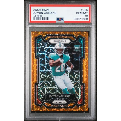 Graded 2023 Panini Prizm Devon Achane #365 Lazer Rookie RC Football Card PSA 10 Gem Mint | Hall of Fame Sports Memorabilia | vintageantiquesgifts.com